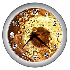 Olive Oil Bubbles Gold Oil Food Wall Clock (silver) by Wegoenart