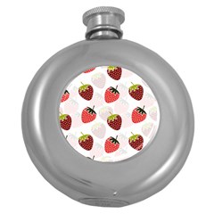 Strawberry Pattern Background Round Hip Flask (5 Oz) by Wegoenart