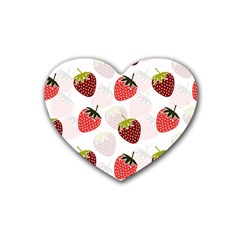 Strawberry Pattern Background Rubber Coaster (heart) by Wegoenart