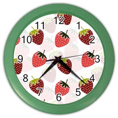 Strawberry Pattern Background Color Wall Clock by Wegoenart