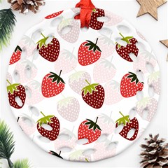 Strawberry Pattern Background Round Filigree Ornament (two Sides) by Wegoenart