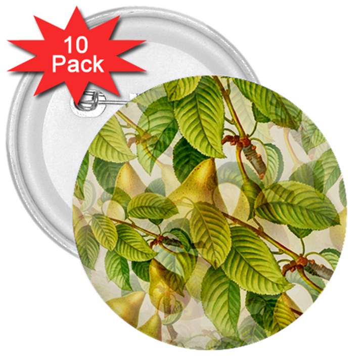 Pear Fruit Tree Organic Pattern 3  Buttons (10 pack) 