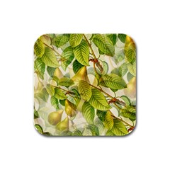 Pear Fruit Tree Organic Pattern Rubber Square Coaster (4 Pack) by Wegoenart