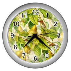 Pear Fruit Tree Organic Pattern Wall Clock (silver) by Wegoenart