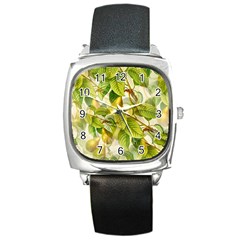 Pear Fruit Tree Organic Pattern Square Metal Watch by Wegoenart