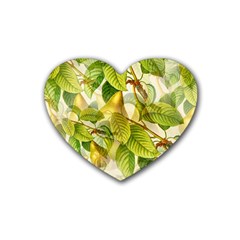 Pear Fruit Tree Organic Pattern Rubber Heart Coaster (4 Pack) by Wegoenart