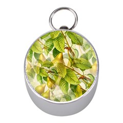 Pear Fruit Tree Organic Pattern Mini Silver Compasses by Wegoenart