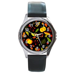 Pumpkin Fall Autumn October Round Metal Watch by Wegoenart