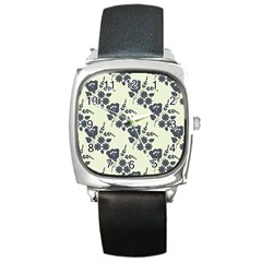 Floral Flower Flowers Roses Rose Wallpaper Floral Square Metal Watch by Wegoenart