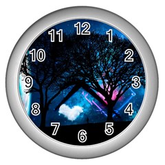 Tree Trees Surreal Universe Silhouette Wall Clock (silver) by Wegoenart