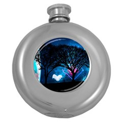 Tree Trees Surreal Universe Silhouette Round Hip Flask (5 Oz) by Wegoenart