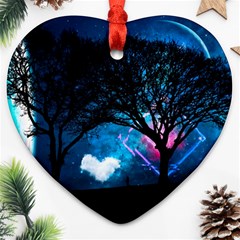 Tree Trees Surreal Universe Silhouette Heart Ornament (two Sides) by Wegoenart