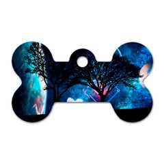 Tree Trees Surreal Universe Silhouette Dog Tag Bone (one Side) by Wegoenart