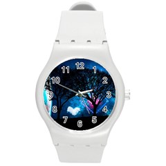 Tree Trees Surreal Universe Silhouette Round Plastic Sport Watch (m) by Wegoenart