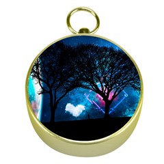 Tree Trees Surreal Universe Silhouette Gold Compasses by Wegoenart