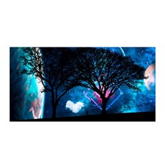 Tree Trees Surreal Universe Silhouette Satin Wrap 35  X 70  by Wegoenart