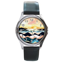 Sea Waves Wave Painting Ocean Water Round Metal Watch by Wegoenart