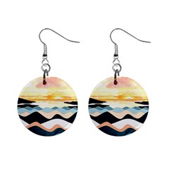 Sea Waves Wave Painting Ocean Water Mini Button Earrings by Wegoenart