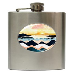 Sea Waves Wave Painting Ocean Water Hip Flask (6 Oz) by Wegoenart