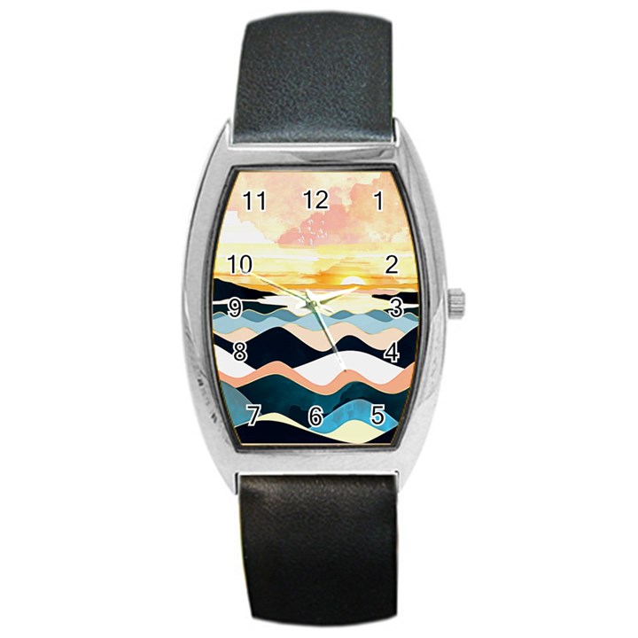 Sea Waves Wave Painting Ocean Water Barrel Style Metal Watch