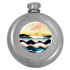 Sea Waves Wave Painting Ocean Water Round Hip Flask (5 Oz) by Wegoenart