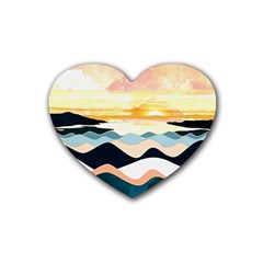 Sea Waves Wave Painting Ocean Water Rubber Heart Coaster (4 Pack) by Wegoenart