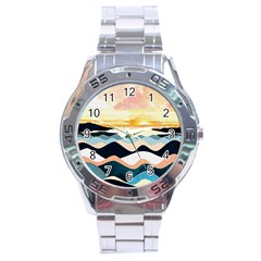 Sea Waves Wave Painting Ocean Water Stainless Steel Analogue Watch by Wegoenart