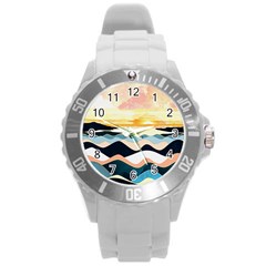 Sea Waves Wave Painting Ocean Water Round Plastic Sport Watch (l) by Wegoenart