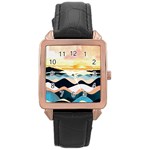 Sea Waves Wave Painting Ocean Water Rose Gold Leather Watch  Front