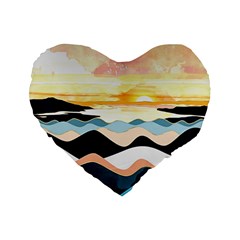 Sea Waves Wave Painting Ocean Water Standard 16  Premium Flano Heart Shape Cushions by Wegoenart