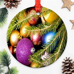 Background Of Christmas Decoration Ornament (round) by artworkshop