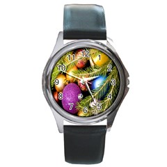 Background Of Christmas Decoration Round Metal Watch by artworkshop