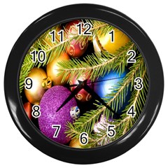 Background Of Christmas Decoration Wall Clock (black) by artworkshop