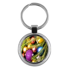 Background Of Christmas Decoration Key Chain (round)