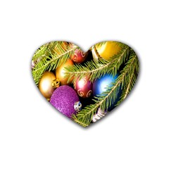 Background Of Christmas Decoration Rubber Heart Coaster (4 Pack) by artworkshop