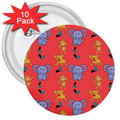 Elephant Cartoon Animal Monkey 3  Buttons (10 Pack)  by Wegoenart