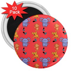 Elephant Cartoon Animal Monkey 3  Magnets (10 Pack)  by Wegoenart