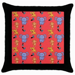 Elephant Cartoon Animal Monkey Throw Pillow Case (black) by Wegoenart