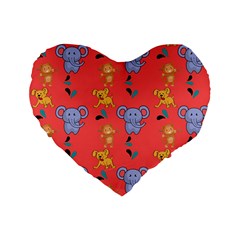 Elephant Cartoon Animal Monkey Standard 16  Premium Flano Heart Shape Cushions by Wegoenart