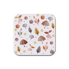 Autumn Leaf Leaves Nature Art Boho Background Rubber Square Coaster (4 Pack) by Wegoenart