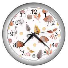 Autumn Leaf Leaves Nature Art Boho Background Wall Clock (silver) by Wegoenart