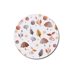 Autumn Leaf Leaves Nature Art Boho Background Rubber Round Coaster (4 Pack) by Wegoenart