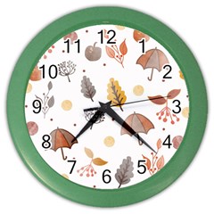 Autumn Leaf Leaves Nature Art Boho Background Color Wall Clock by Wegoenart