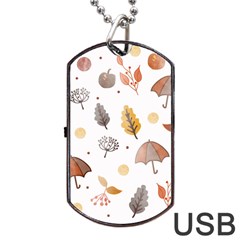 Autumn Leaf Leaves Nature Art Boho Background Dog Tag Usb Flash (two Sides) by Wegoenart