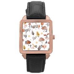 Autumn Leaf Leaves Nature Art Boho Background Rose Gold Leather Watch  by Wegoenart