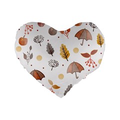 Autumn Leaf Leaves Nature Art Boho Background Standard 16  Premium Flano Heart Shape Cushions by Wegoenart