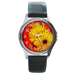 Flower Daisies Bloom Blossom Round Metal Watch by Wegoenart