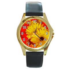 Flower Daisies Bloom Blossom Round Gold Metal Watch by Wegoenart