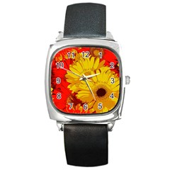 Flower Daisies Bloom Blossom Square Metal Watch by Wegoenart