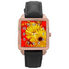 Flower Daisies Bloom Blossom Rose Gold Leather Watch  by Wegoenart